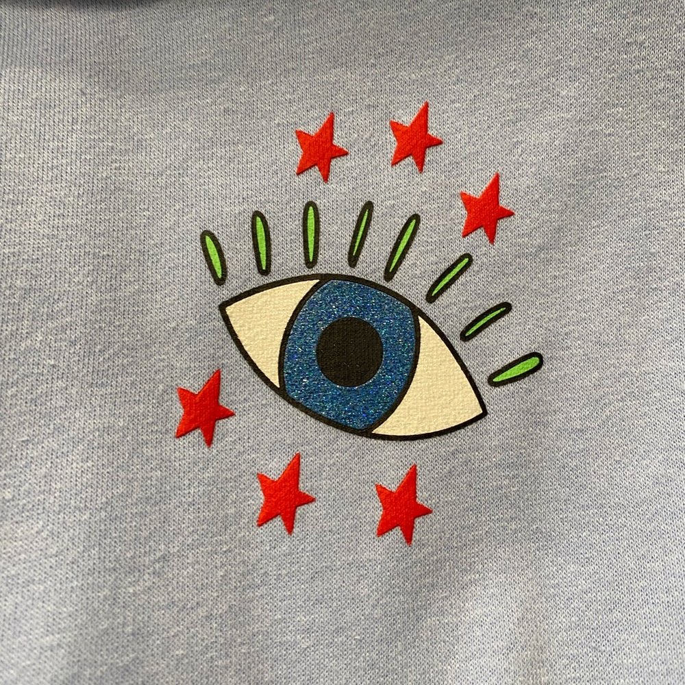 Sparkly glitter tattoo graphics hoodie Size: Large Color: Baby Blue  EUC - Picture 9 of 11